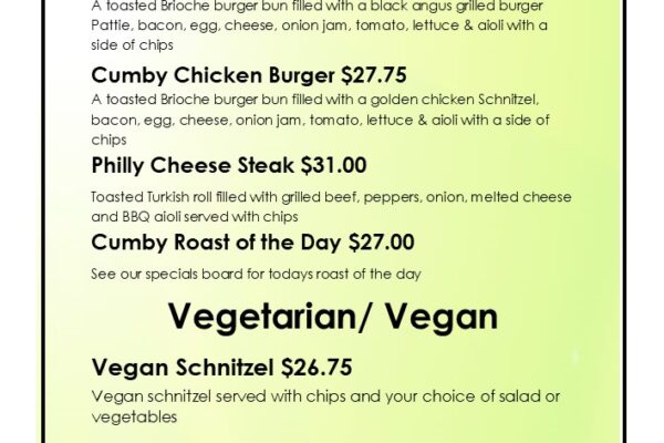 2025 WINTER MENU- CUMBY CLASSICS 2025 WINTER MENU- CUMBY CLASSICS